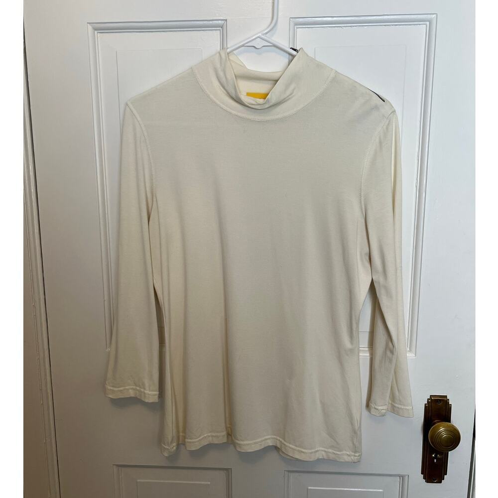 St. John Women's M Mock Neck Shirt Cream Off White Shoulder Zip Sleeves FLAW